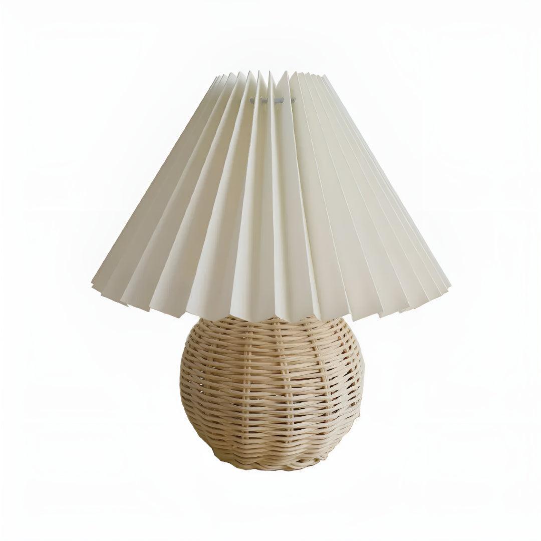 Lampada da Tavolo Piccola in Rattan Intrecciato con Paralume Pieghettato
