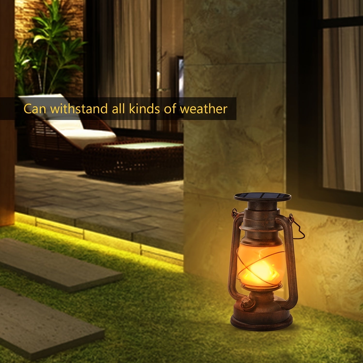 Set di 2 Lanterne Solari – Lampade LED Vintage con Fiamma Danzerina per Giardino e Patio