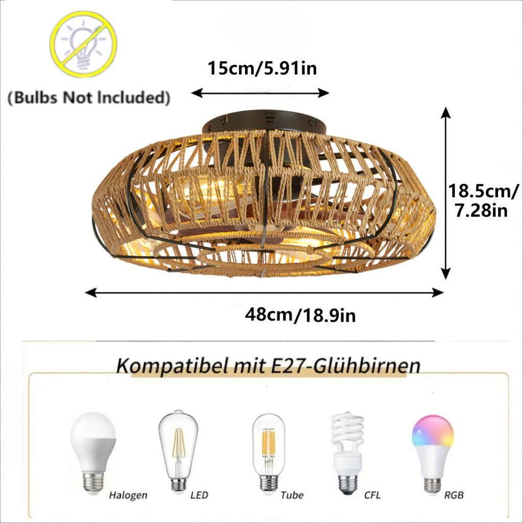 Ventilatore da Soffitto in Rattan Intrecciato a Mano – Stile Zen e Funzionalità