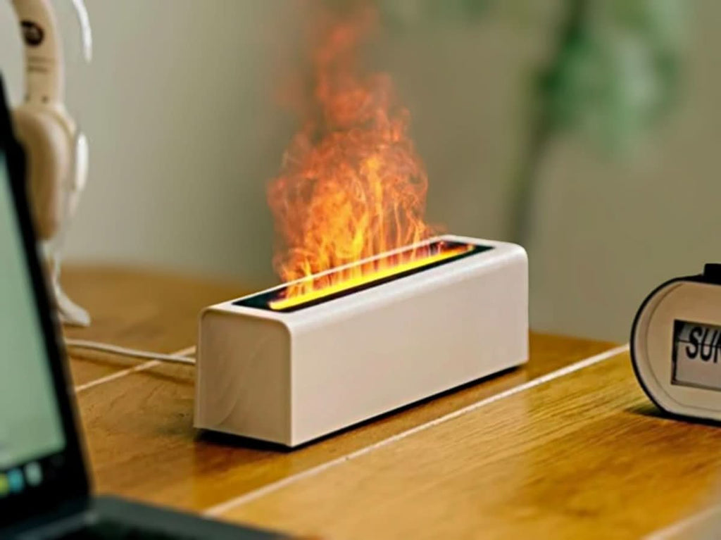 Umidificatore d'aria con effetto fiamma e diffusore di aromaterapia