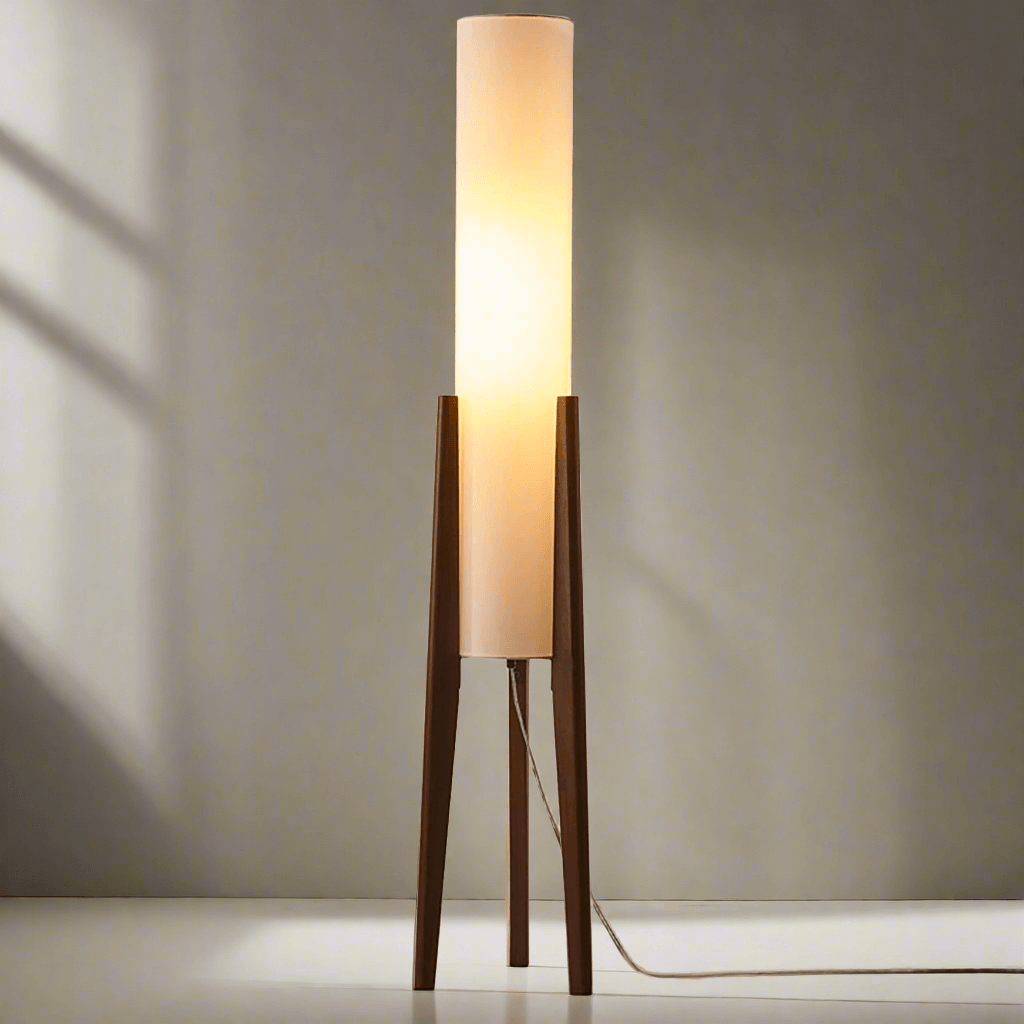 Lampada da Terra in Legno Massello con Paralume in Tessuto