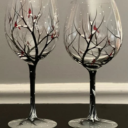 Bicchieri da Vino Albero delle Quattro Stagioni - Arte Dipinta a Mano