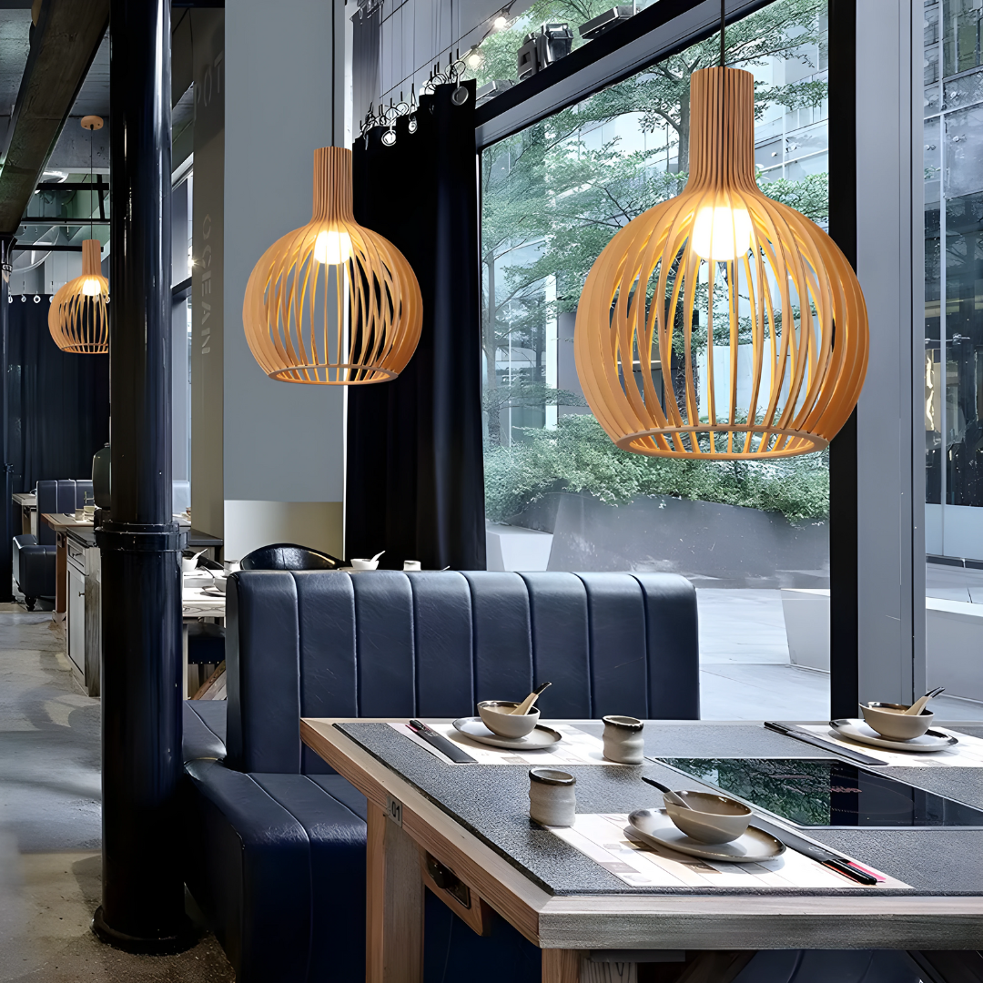 elegante lampadario in bambù per interni moderni