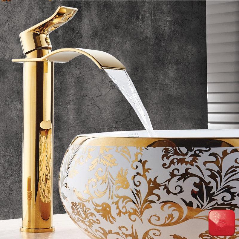 Rubinetto lavabo a cascata in ottone, miscelatore lavabo