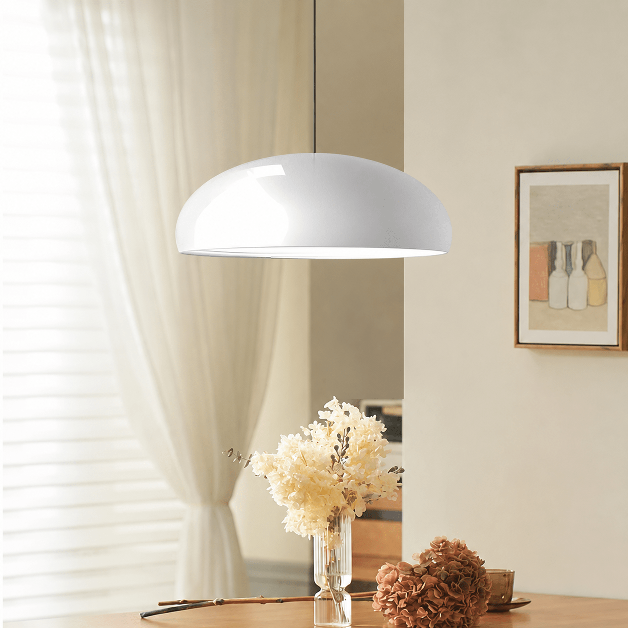 Lampada a sospensione Bauhaus con paralume a semisfera lucido