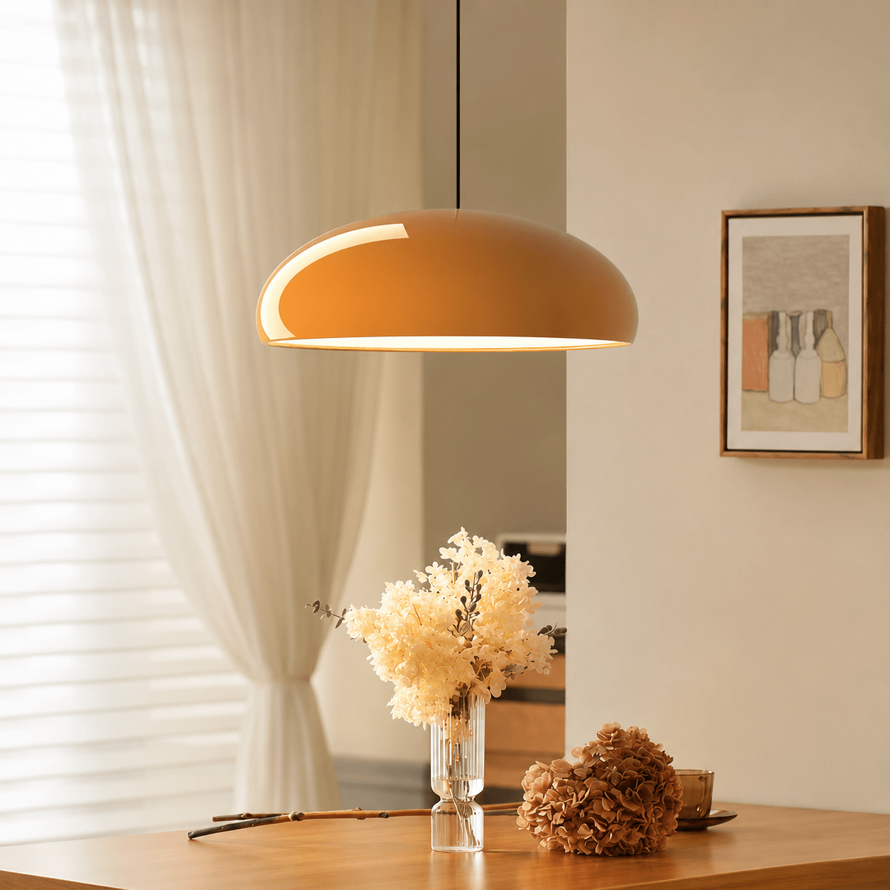 Lampada a sospensione Bauhaus con paralume a semisfera lucido