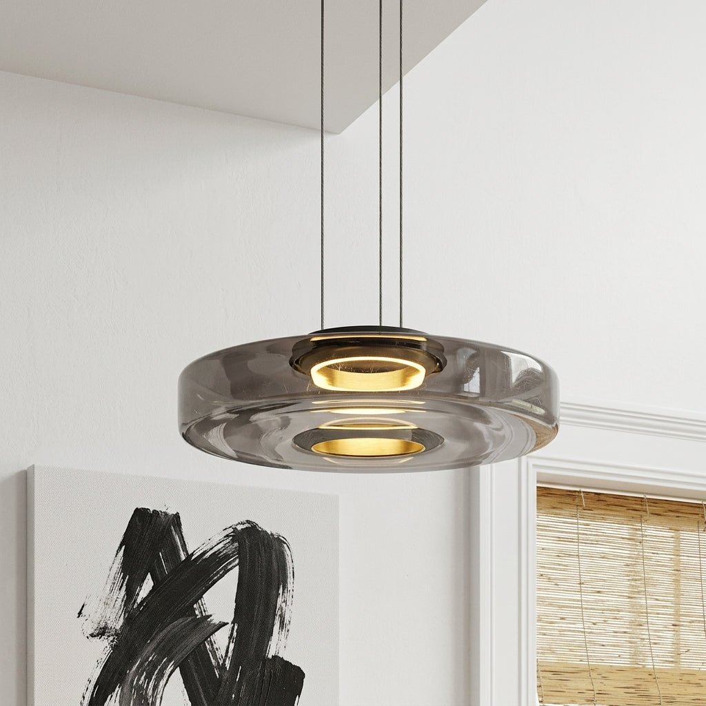 Lampada a sospensione Bauhaus con paralume rotondo traslucido