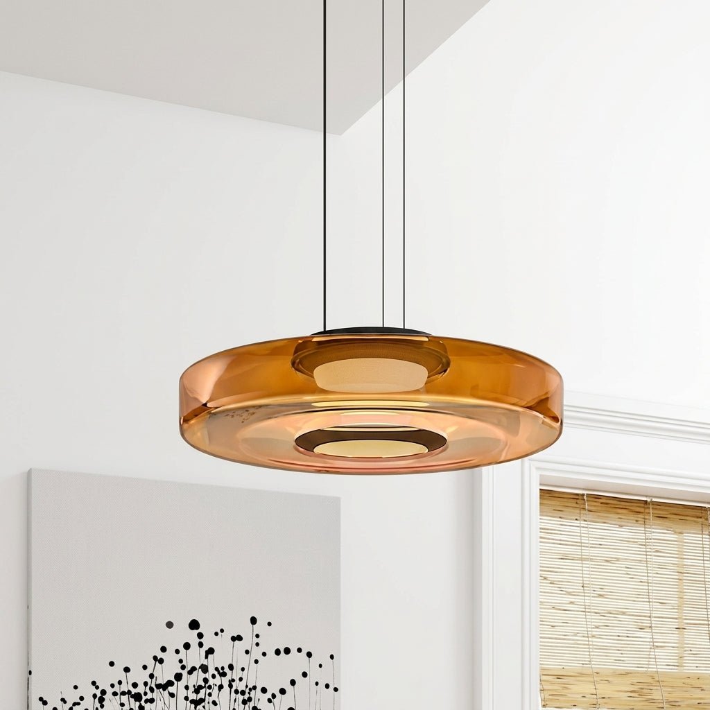 Lampada a sospensione Bauhaus con paralume rotondo traslucido