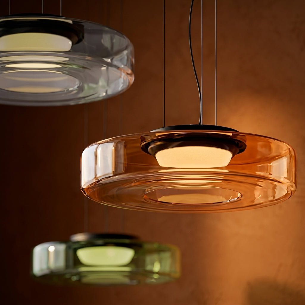 Lampada a sospensione Bauhaus con paralume rotondo traslucido