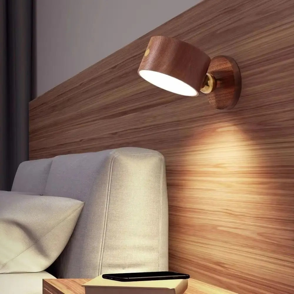 Lampada da Parete LED in Legno Rotante per Decorazione Interna