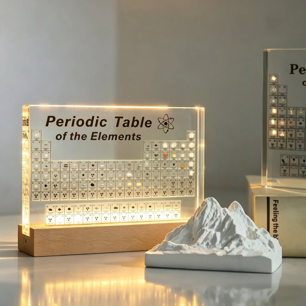 Lampada da tavolo decorativa in acrilico con sistema periodico illuminato