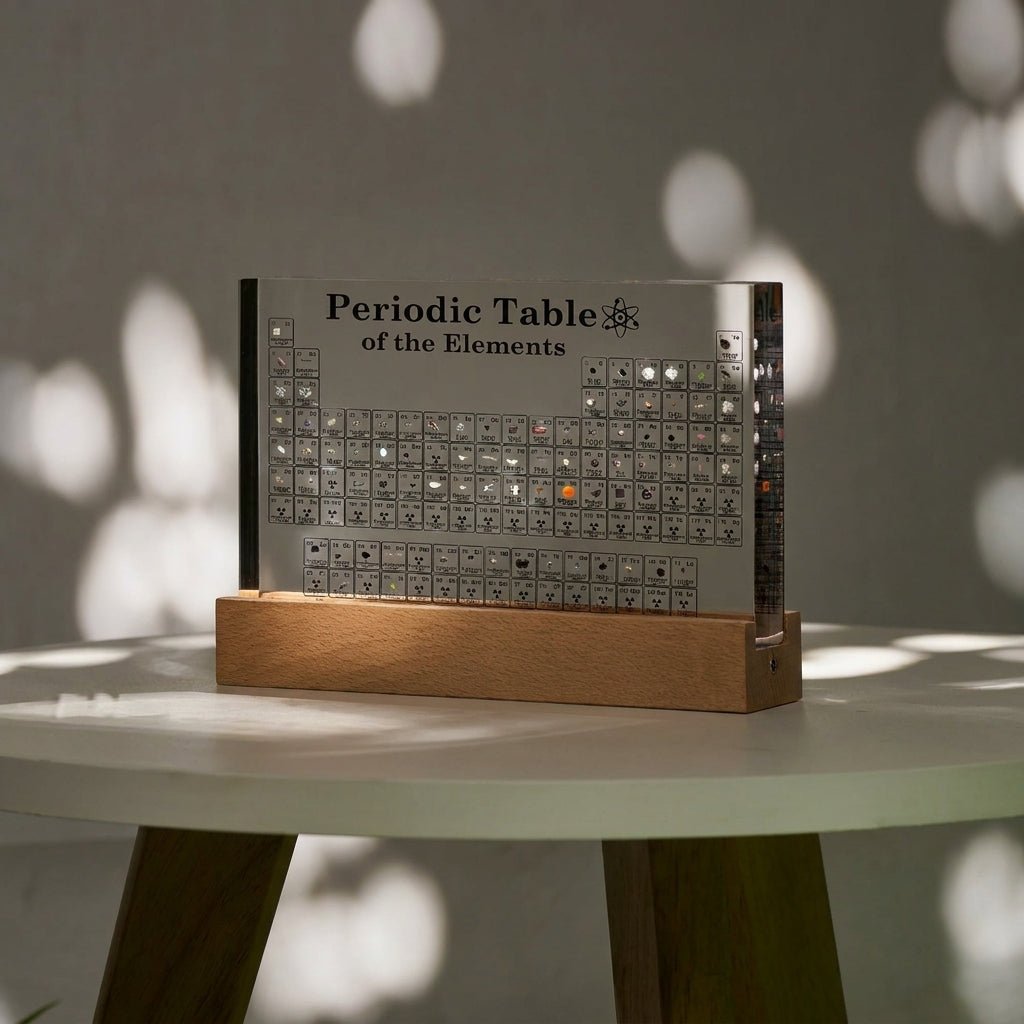 Lampada da tavolo decorativa in acrilico con sistema periodico illuminato