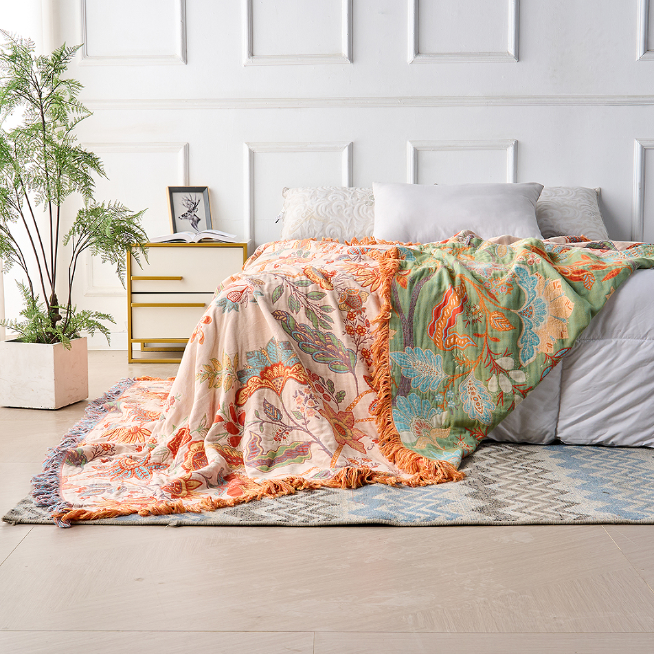 Coperta Boho Floreale Rustica | Coperta Floreale in 100% Cotone