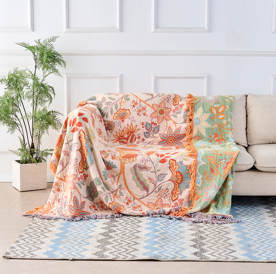 Coperta Boho Floreale Rustica | Coperta Floreale in 100% Cotone