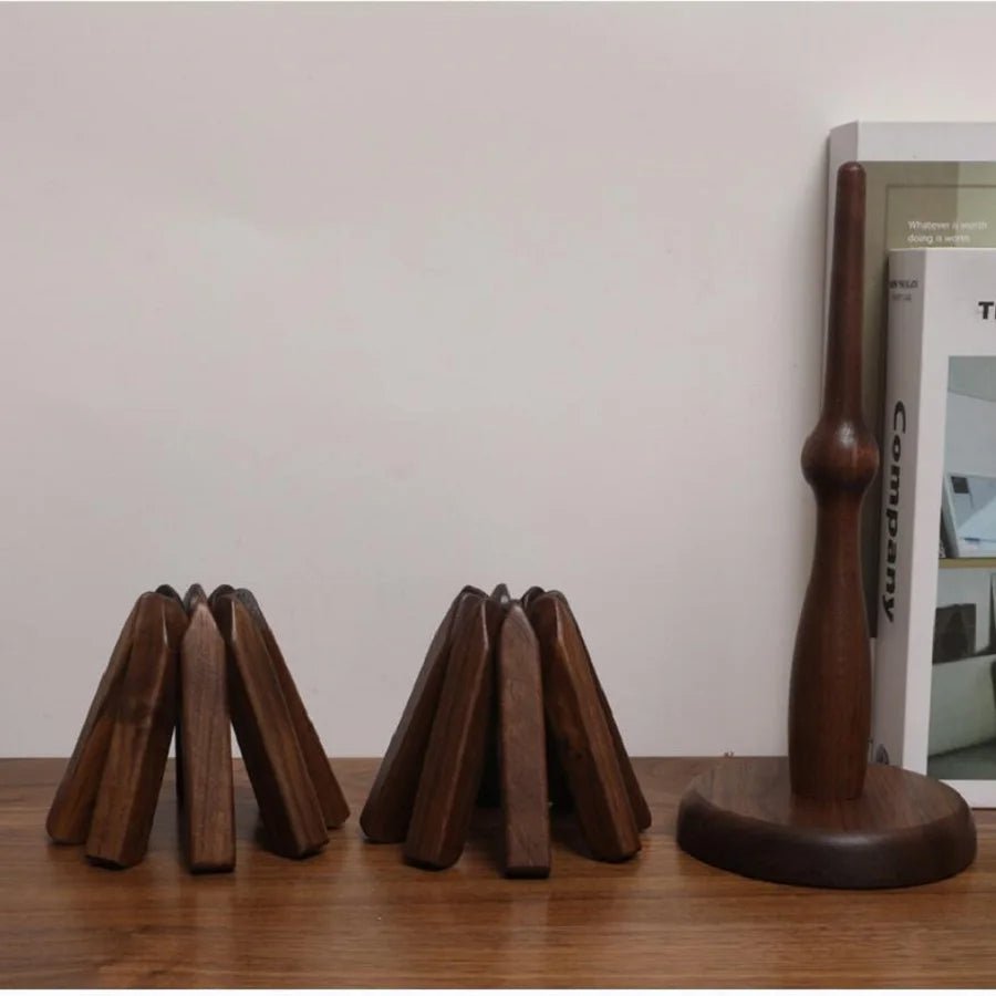 Sottopentola Pieghevole in Noce Nero – Coaster per Albero di Natale e Decorazioni da Cucina