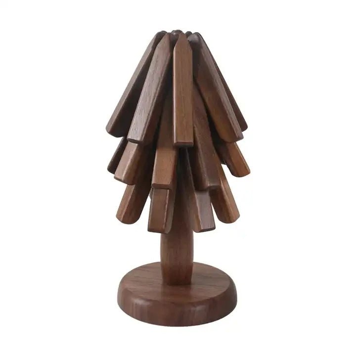 Sottopentola Pieghevole in Noce Nero – Coaster per Albero di Natale e Decorazioni da Cucina