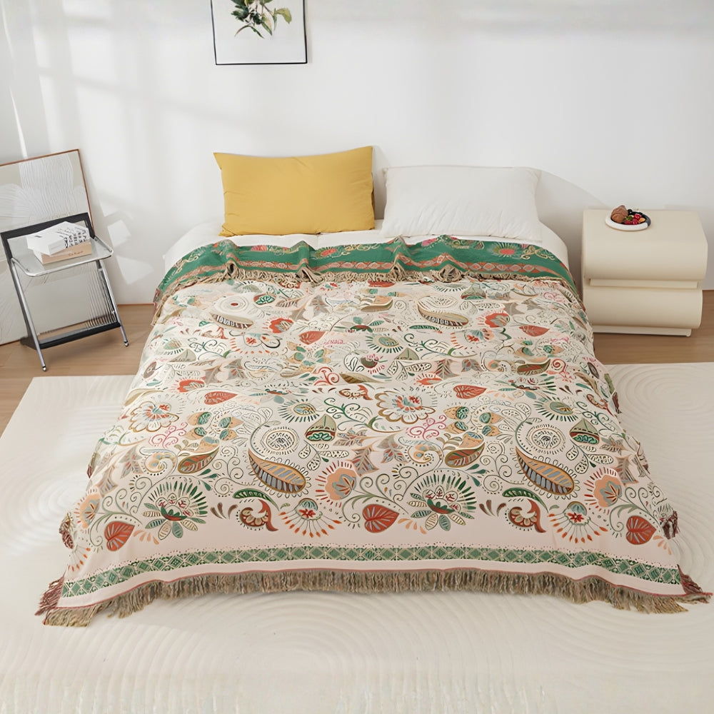 Coperta Reversibile Boho con Foglia d'Autunno