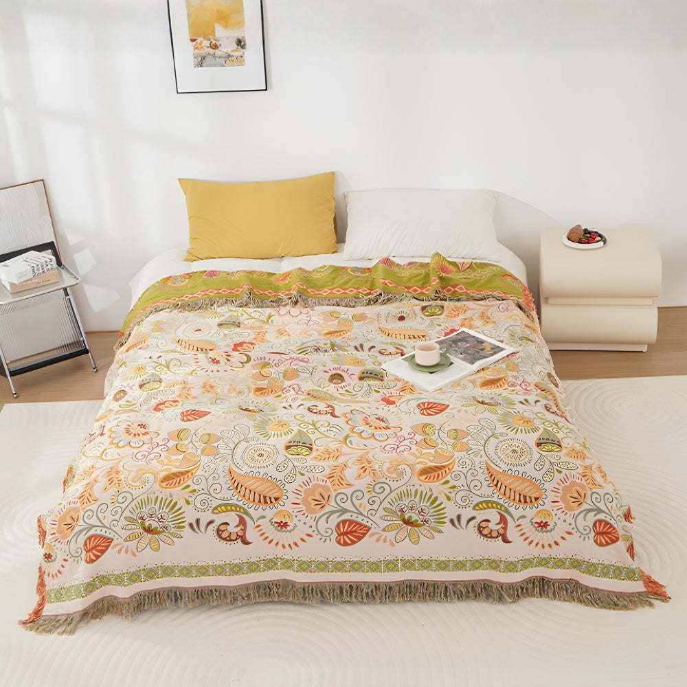 Coperta Reversibile Boho con Foglia d'Autunno