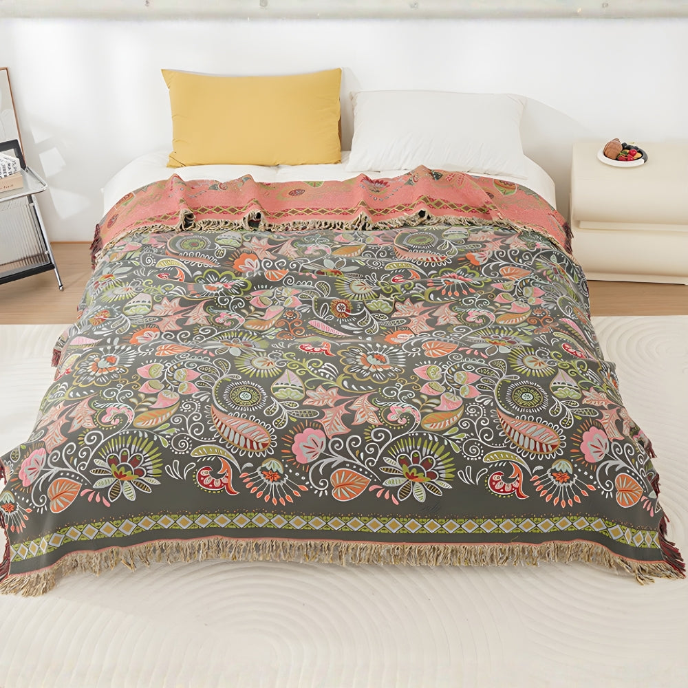 Coperta Reversibile Boho con Foglia d'Autunno