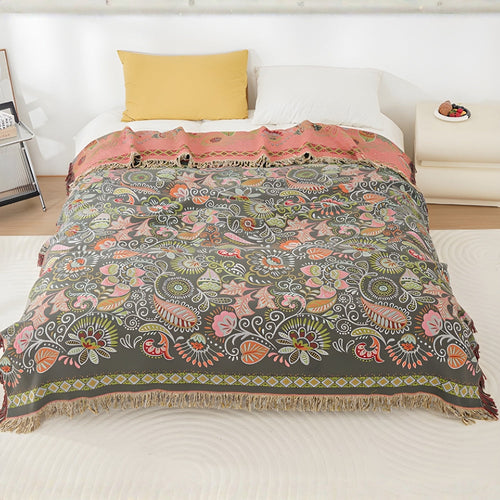 Coperta Reversibile Boho con Foglia d'Autunno