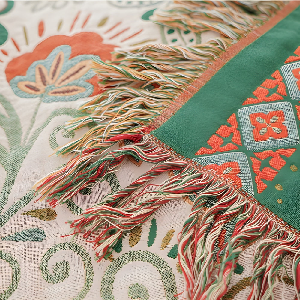 Coperta Reversibile Boho con Foglia d'Autunno