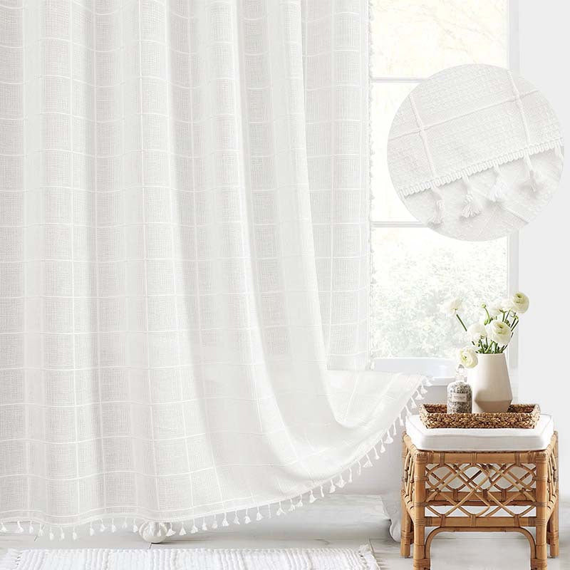 Bohemian Farmhouse Waterproof Linen Shower Curtain