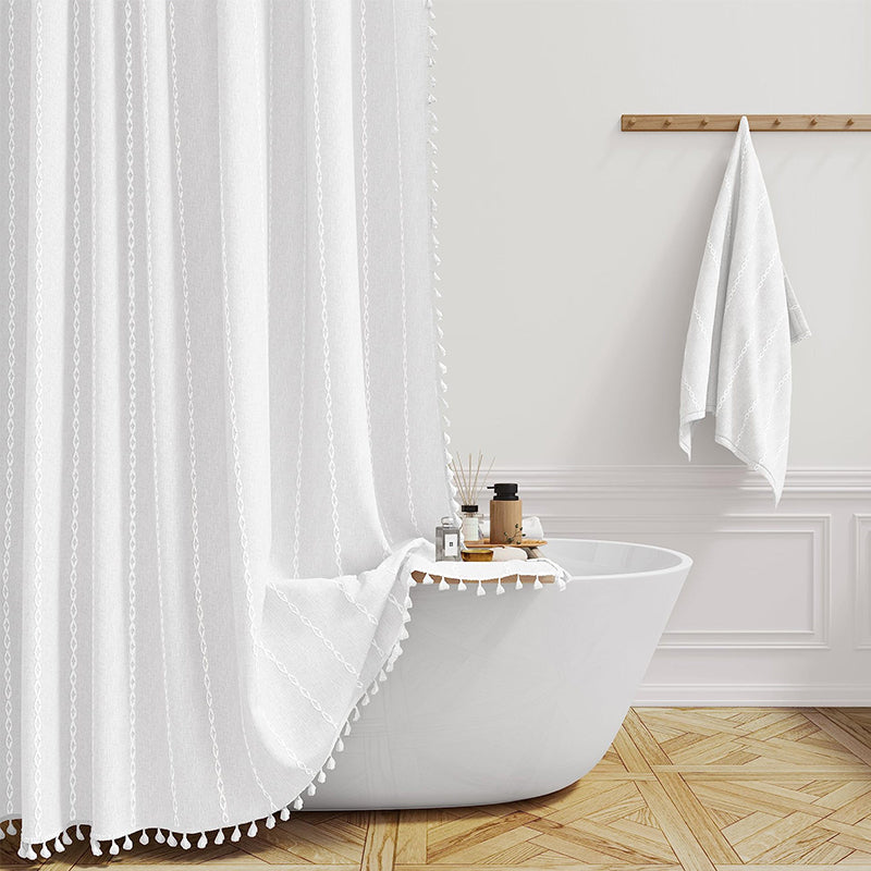 Tenda da Doccia Impermeabile in Lino Stile Bohemien