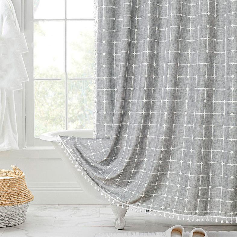 Tenda da Doccia Impermeabile in Lino Stile Bohemien