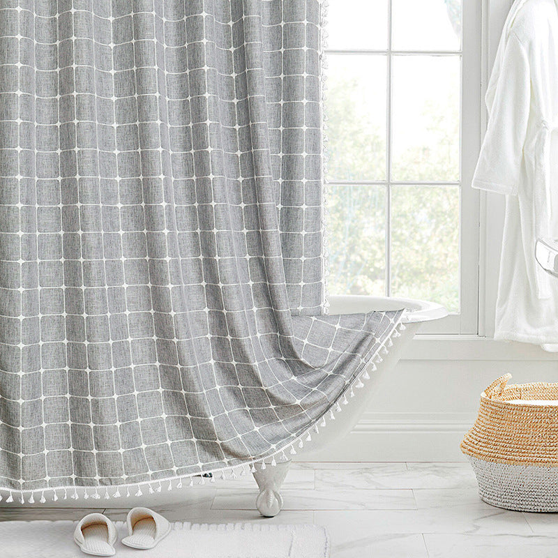 Tenda da Doccia Impermeabile in Lino Stile Bohemien