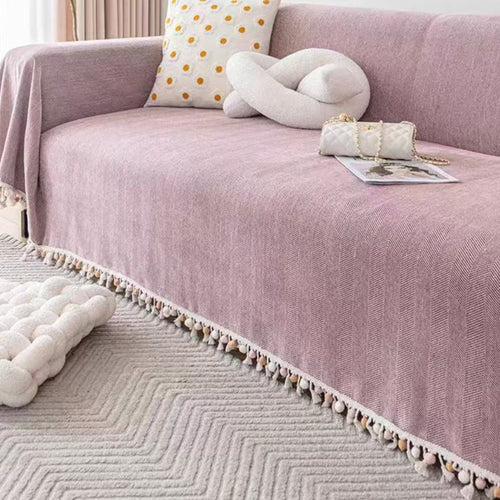 Pet Friendly Herringbone Tassel Sofa Cover with Boho Style