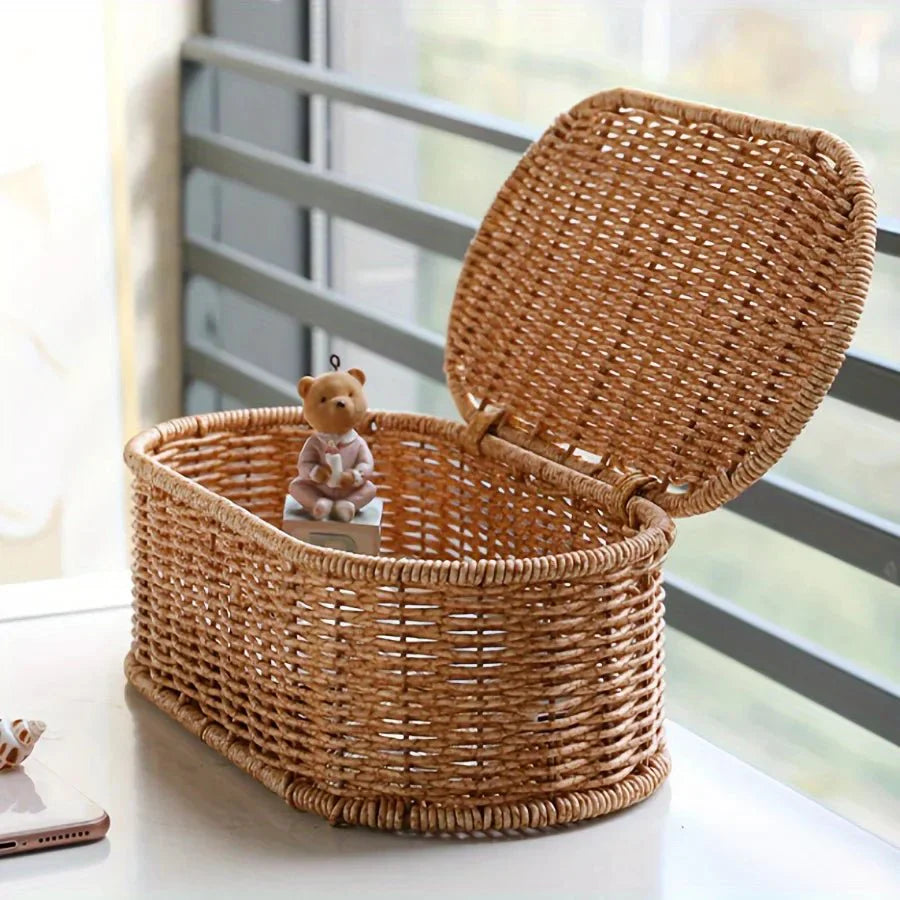 BOHOVINE – Cesto di Stoccaggio in Rattan Imitazione Bohemien per un'Organizzazione Elegante