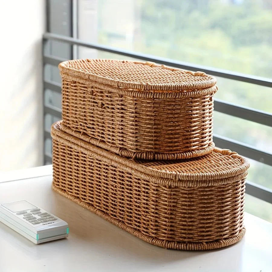 BOHOVINE – Cesto di Stoccaggio in Rattan Imitazione Bohemien per un'Organizzazione Elegante