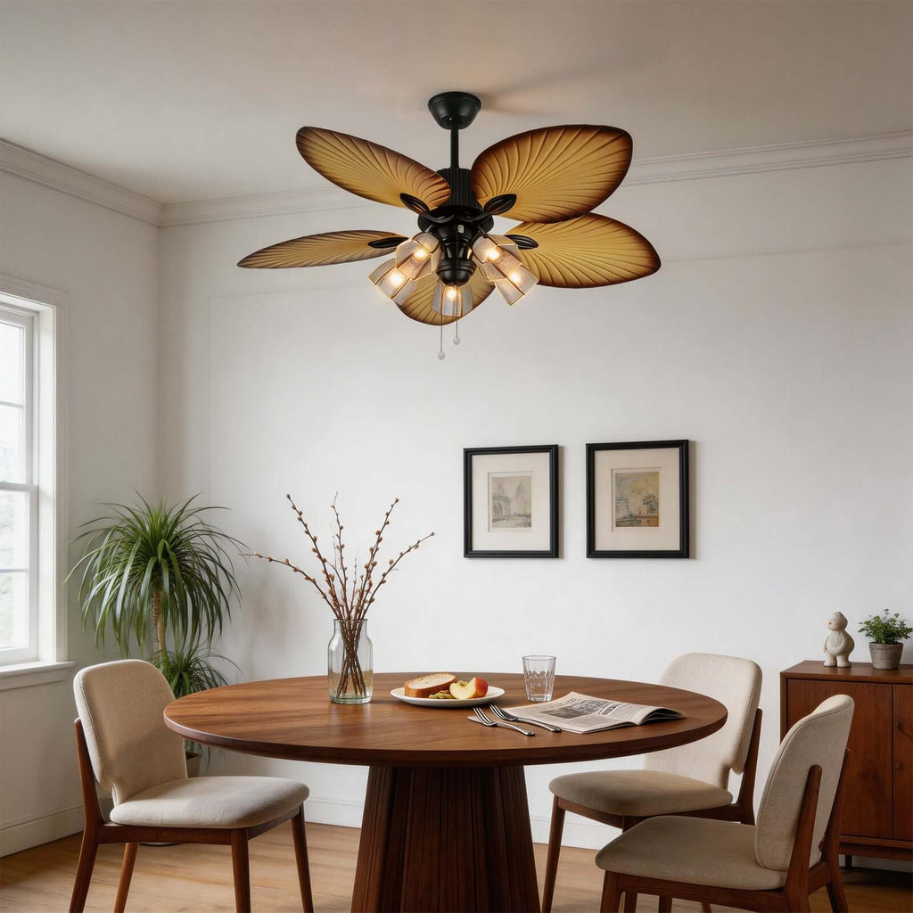 Bunai | Ventilatore da soffitto da 132 cm con paralume in vetro e attacco per lampadina E27, telecomando a 6 velocità per soggiorno