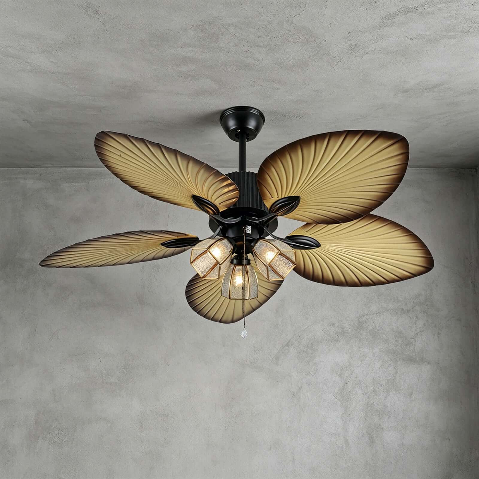Bunai | Ventilatore da soffitto da 132 cm con paralume in vetro e attacco per lampadina E27, telecomando a 6 velocità per soggiorno