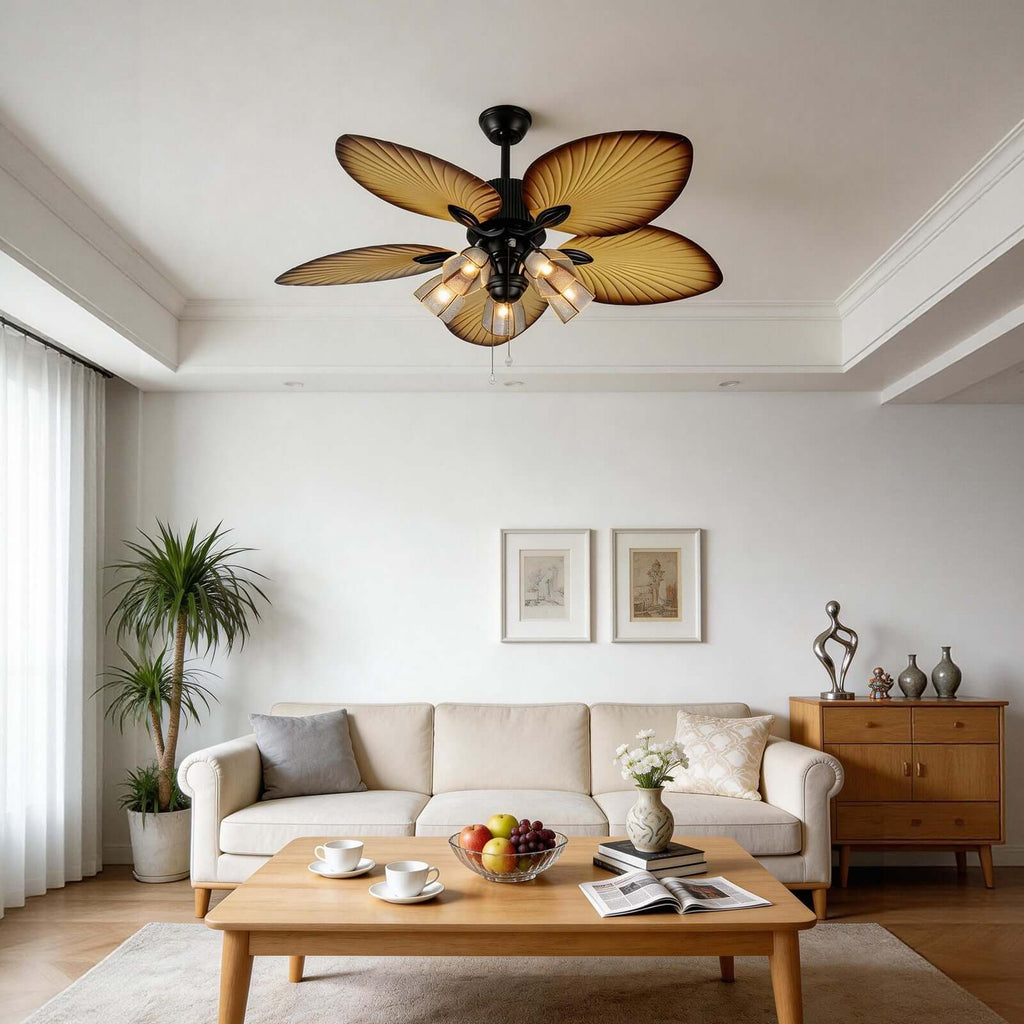 Bunai | Ventilatore da soffitto da 132 cm con paralume in vetro e attacco per lampadina E27, telecomando a 6 velocità per soggiorno