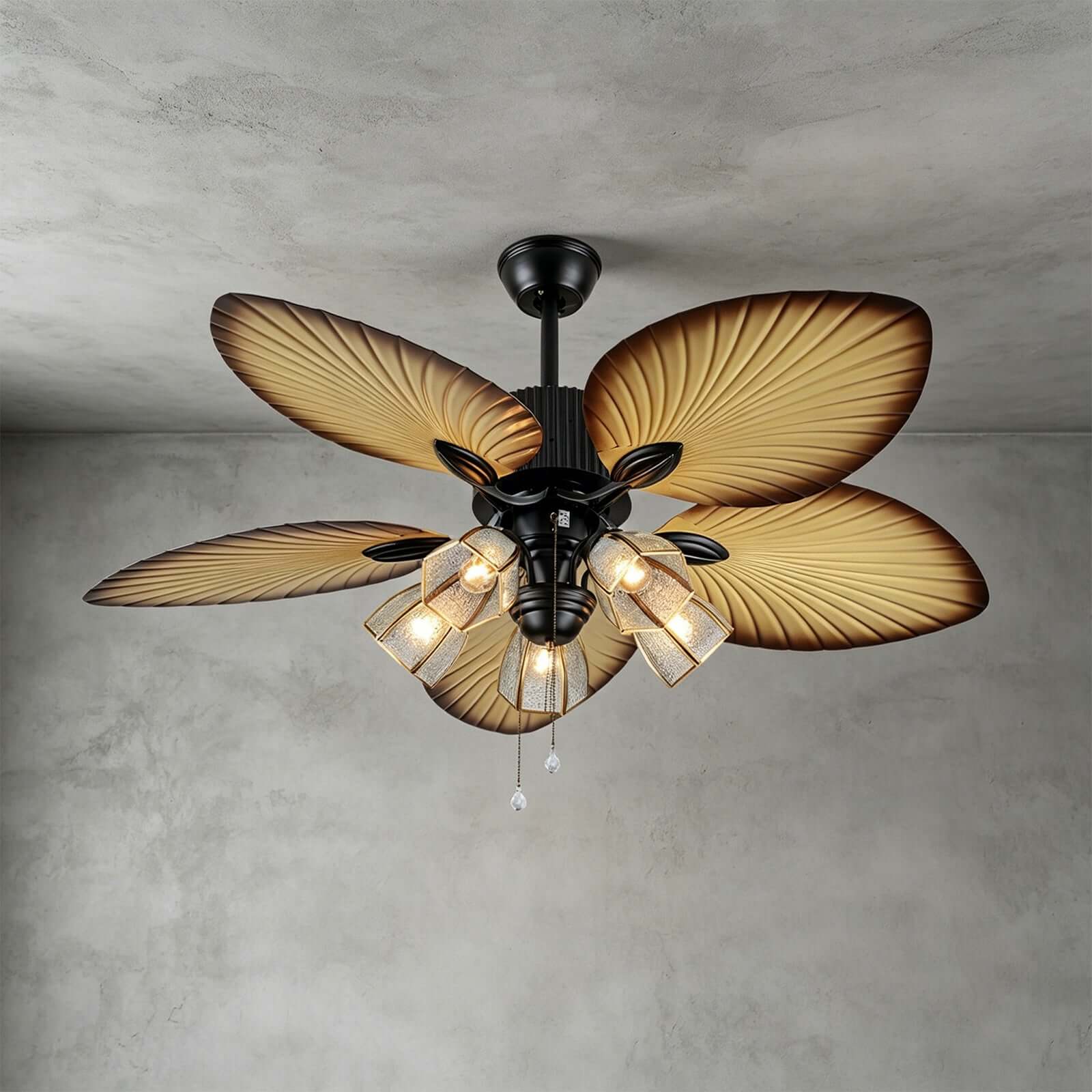 Bunai | Ventilatore da soffitto da 132 cm con paralume in vetro e attacco per lampadina E27, telecomando a 6 velocità per soggiorno