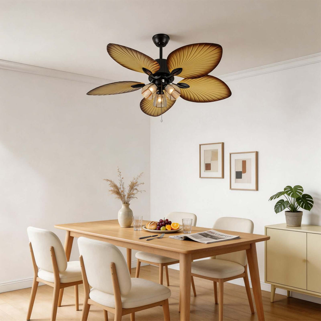 Bunai | Ventilatore da soffitto da 132 cm con paralume in vetro e attacco per lampadina E27, telecomando a 6 velocità per soggiorno