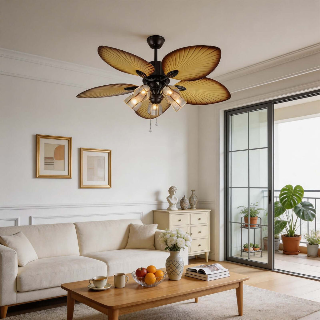 Bunai | Ventilatore da soffitto da 132 cm con paralume in vetro e attacco per lampadina E27, telecomando a 6 velocità per soggiorno