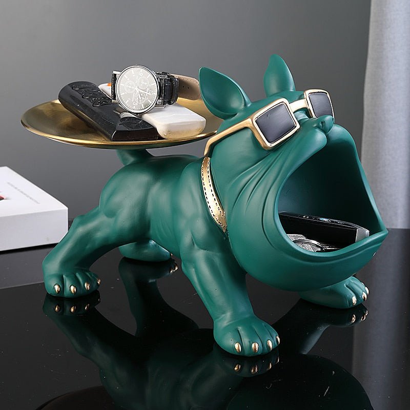 Figura di Bulldog con vassoio e spazio di stoccaggio