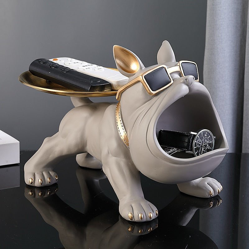 Figura di Bulldog con vassoio e spazio di stoccaggio