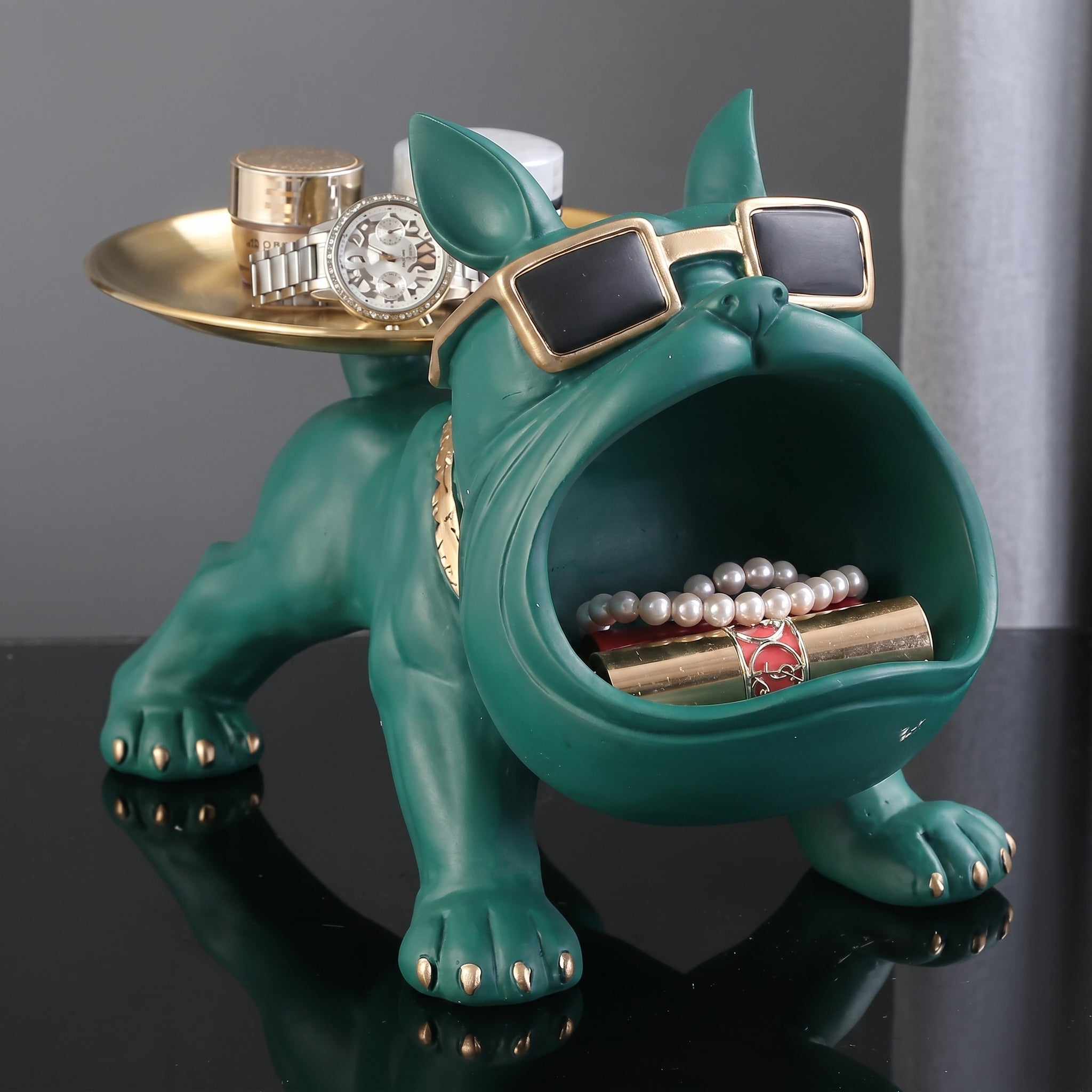Figura di Bulldog con vassoio e spazio di stoccaggio
