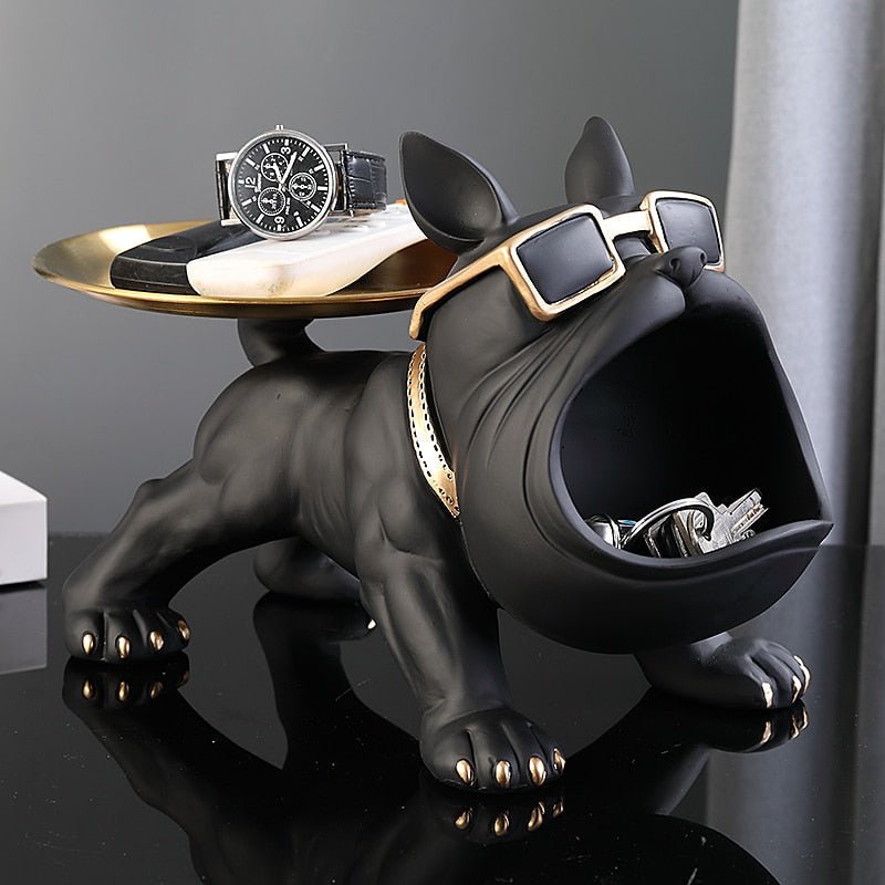 Figura di Bulldog con vassoio e spazio di stoccaggio