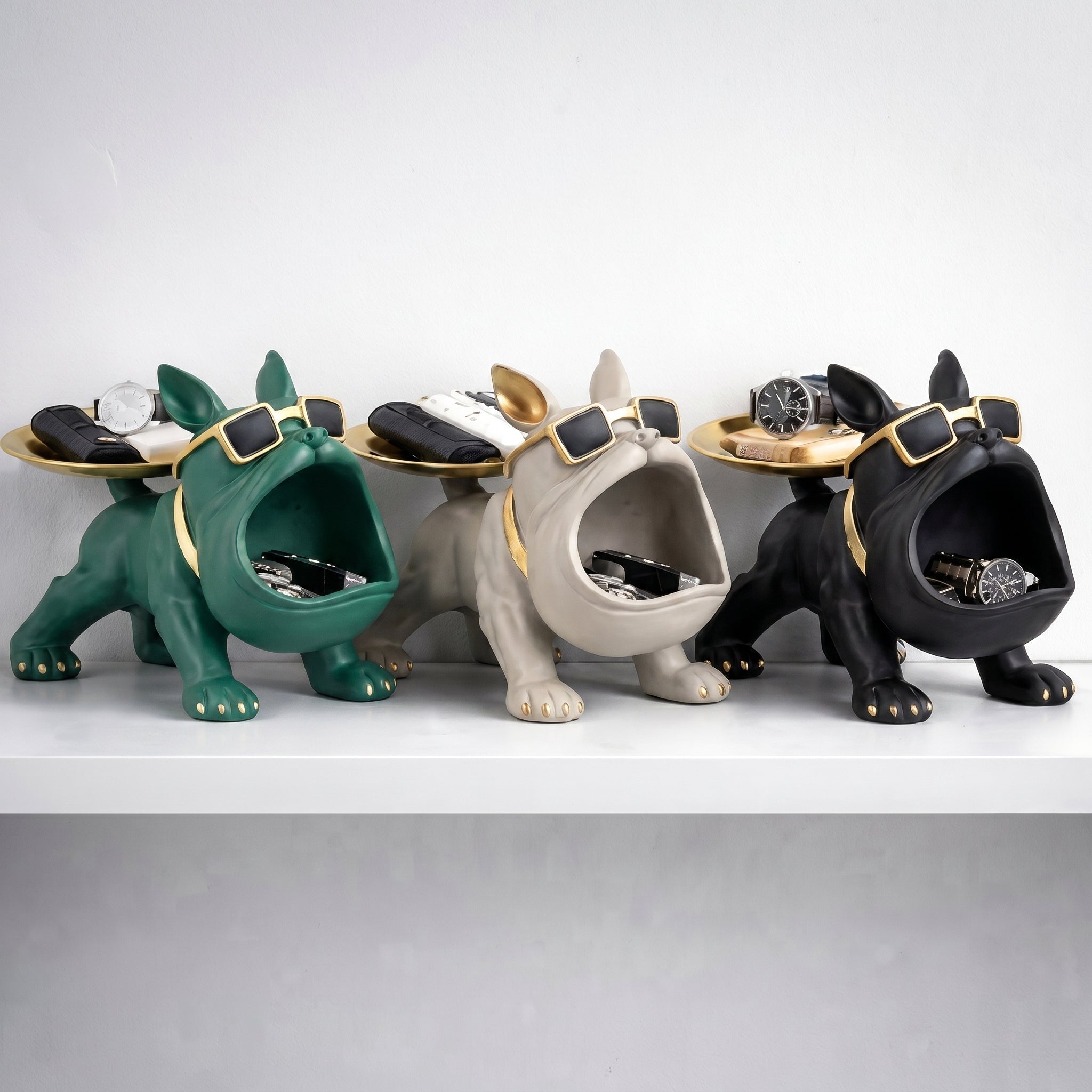Figura di Bulldog con vassoio e spazio di stoccaggio