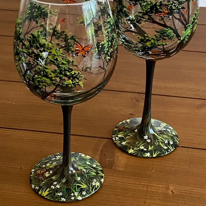 Bicchieri da Vino Albero delle Quattro Stagioni - Arte Dipinta a Mano
