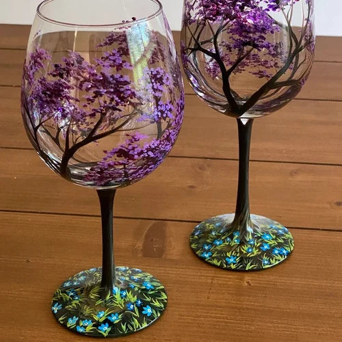 Bicchieri da Vino Albero delle Quattro Stagioni - Arte Dipinta a Mano