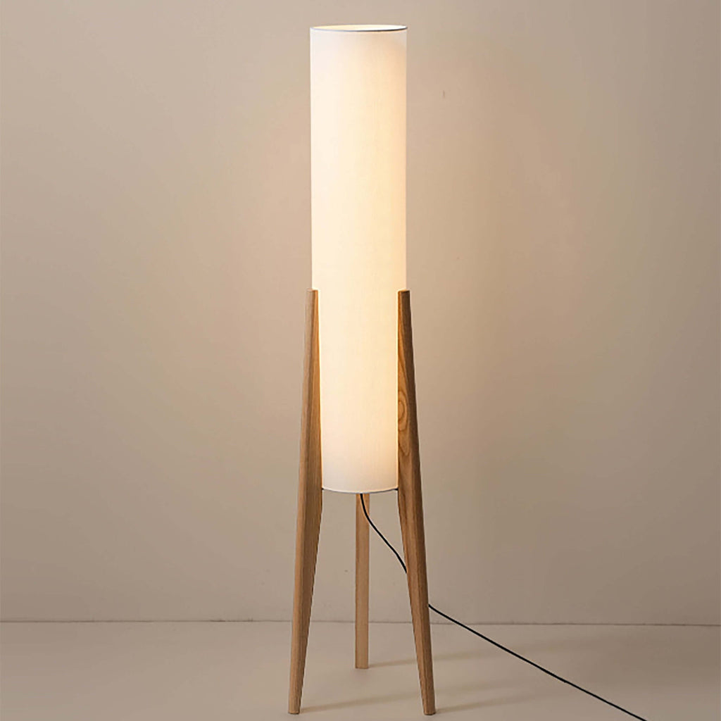 Lampada da Terra in Legno Massello con Paralume in Tessuto