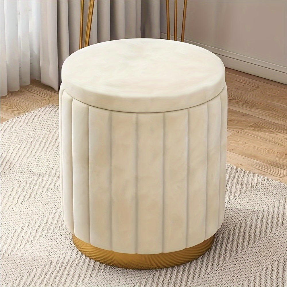 Nordic Chic Pouf da Stivaggio – Pouf Rotondo Elegante con Spazio di Stoccaggio e Finitura a Specchio