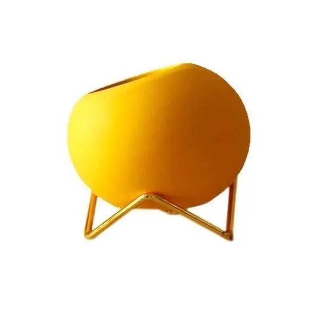 Avelionne | Vaso in Ceramica Scandinava con Supporto in Metallo Blu Scuro, Oro e Rosso Arancio per Uso Interno
