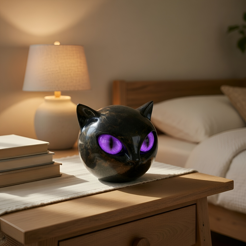 Asher - Statuetta a forma di testa di gatto in resina nera con finitura effetto marmo