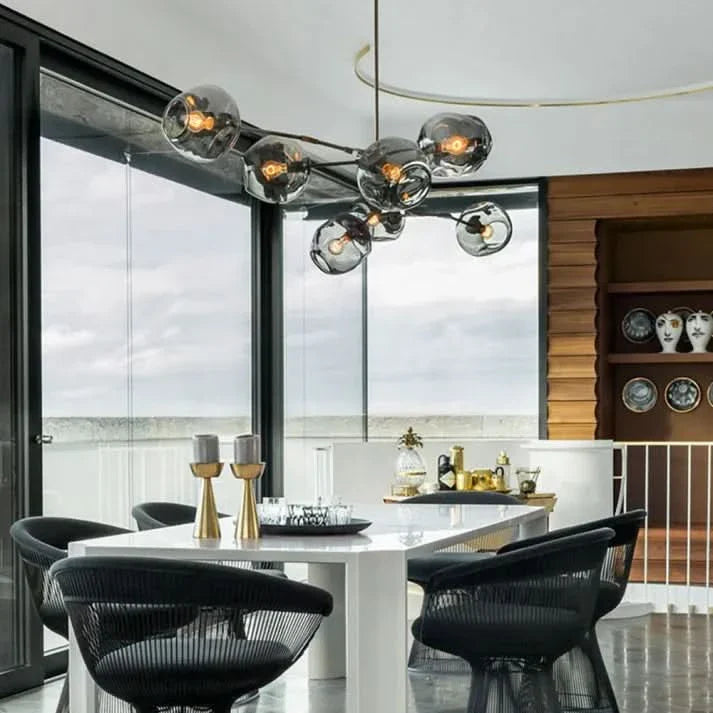 Lampadario Sputnik in Vetro a Bolle Biforcato